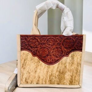 Montana West Tan Cowhide Tooled Tote/Crossbody *NEW Package*